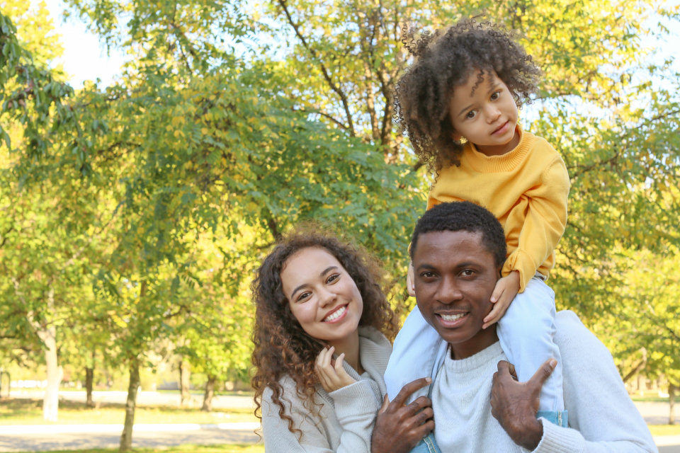 Family spending warm time together outdoors